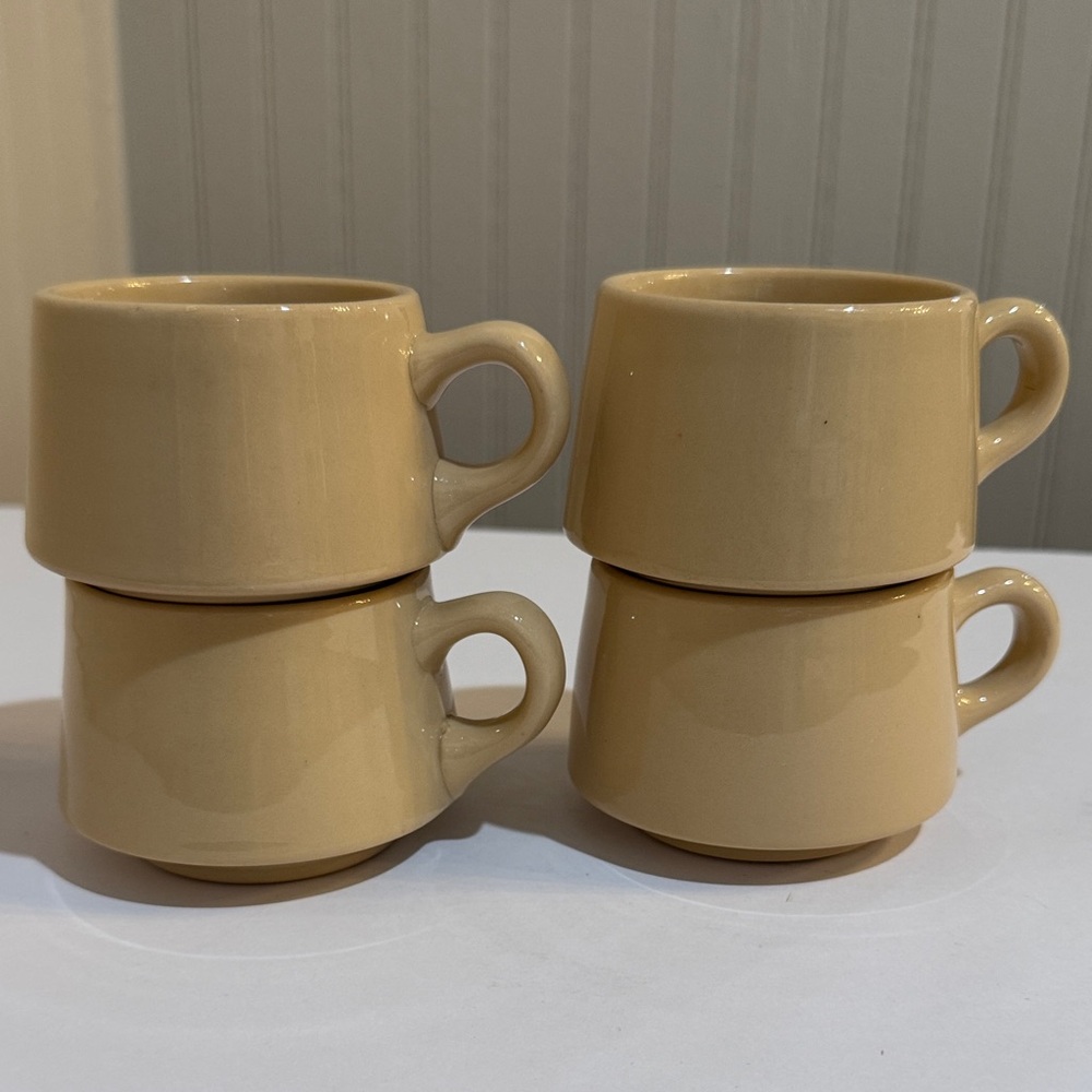 Set of 4 Vintage Beige Shenango China Restaurant Ware Mug Cup Stackable, 1950s M
